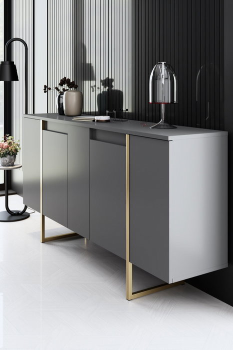 Hanah Home Consola Nogal y Oro 160cm x 35cm x 80cm - Mueble de Salón Elegante y Duradero